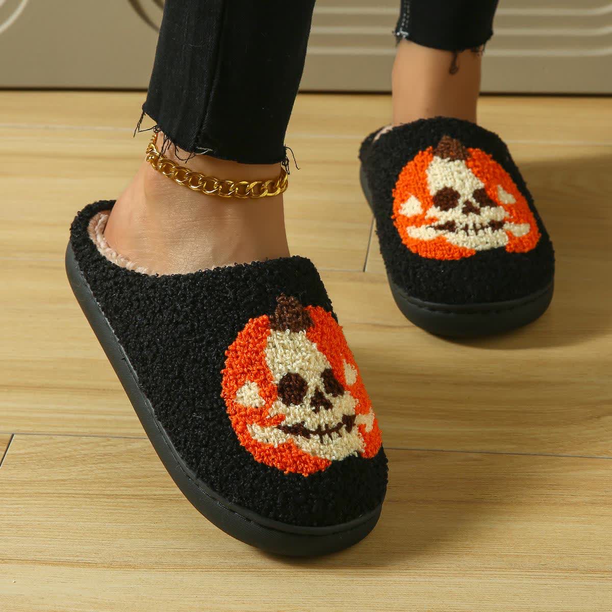 Plus Size Halloween Ghost Face Pumpkin Print Slippers - image 12