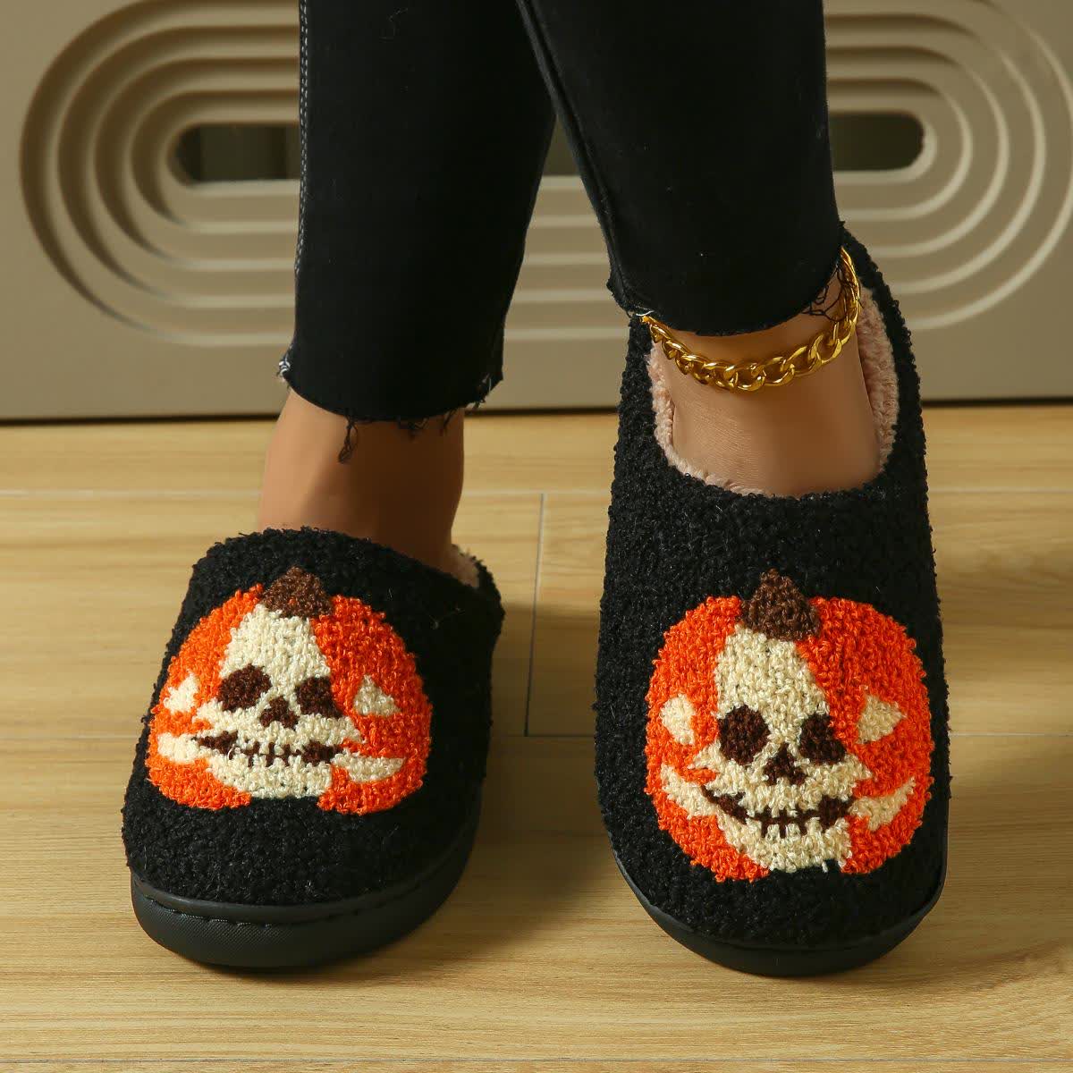 Plus Size Halloween Ghost Face Pumpkin Print Slippers - image 9