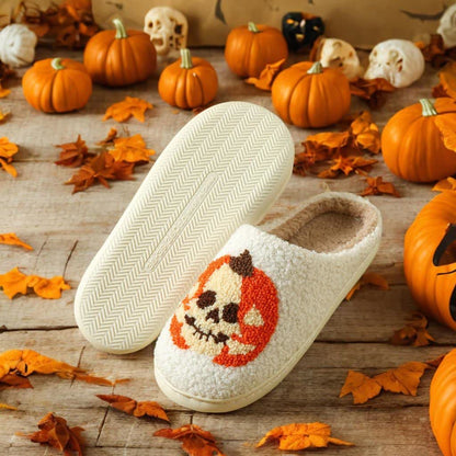 Plus Size Halloween Ghost Face Pumpkin Print Slippers - White - EU44-45(US10-11) - image 1
