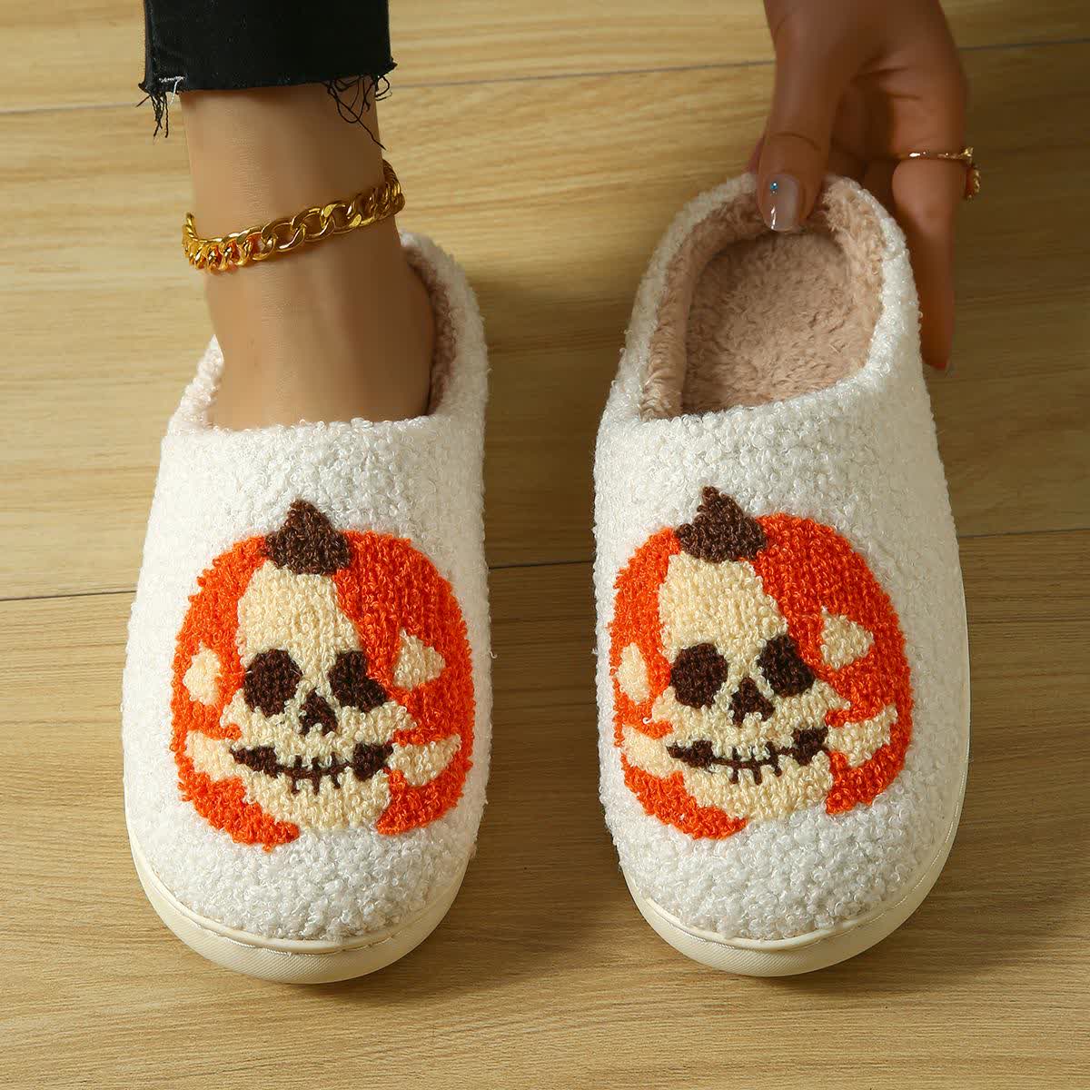 Plus Size Halloween Ghost Face Pumpkin Print Slippers - image 3