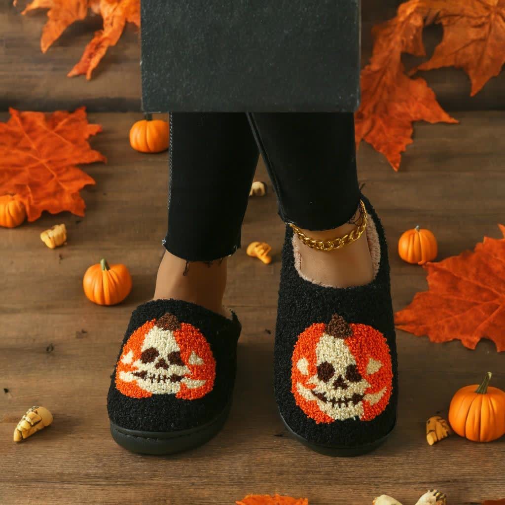 Plus Size Halloween Ghost Face Pumpkin Print Slippers - image 7