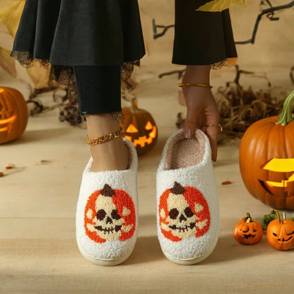 Plus Size Halloween Ghost Face Pumpkin Print Slippers - image 0