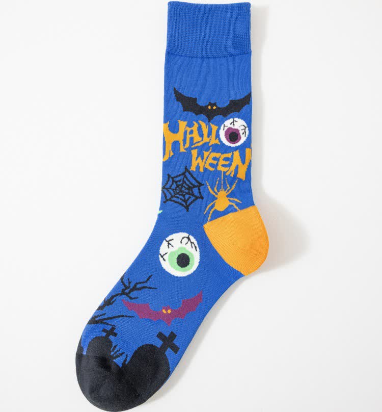Halloween Spooky Print Quarter Socks(5 Pairs) - Blue - EU41-46(US7.5-12) - image 9