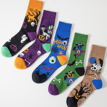 Halloween Spooky Print Quarter Socks(5 Pairs) - Multicolor - EU41-46(US7.5-12) - image 0