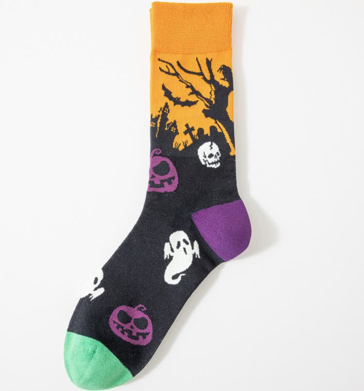 Halloween Spooky Print Quarter Socks(5 Pairs) - Yellow - EU41-46(US7.5-12) - image 7