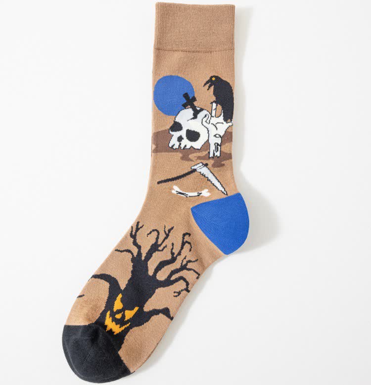Halloween Spooky Print Quarter Socks(5 Pairs) - Brown - EU41-46(US7.5-12) - image 8