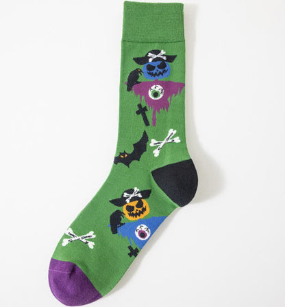 Halloween Spooky Print Quarter Socks(5 Pairs) - Green - EU41-46(US7.5-12) - image 6