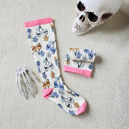 Plus Size Halloween Floral Skull  Series Compression Socks(3 Pairs) - image 4