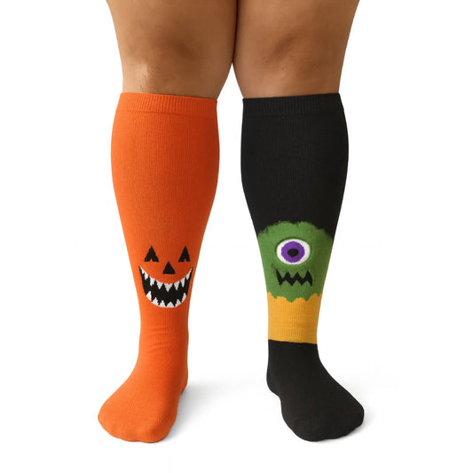 Plus Size Halloween Fun Compression Socks - Mismatched Pair - 4XL - image 1