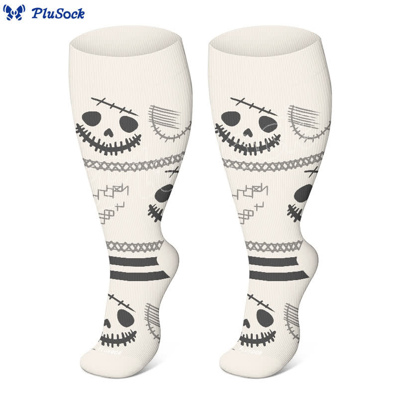 Plus Size Halloween Cute Bat Cat Print Compression Socks(3 Pairs) - image 3