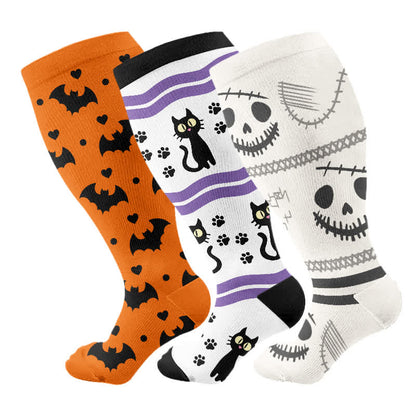 Plus Size Halloween Cute Bat Cat Print Compression Socks - image 8