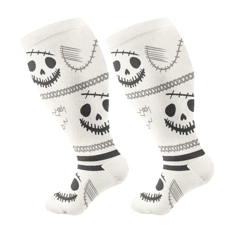 Plus Size Halloween Cute Bat Cat Print Compression Socks - Beige - 4XL - image 11