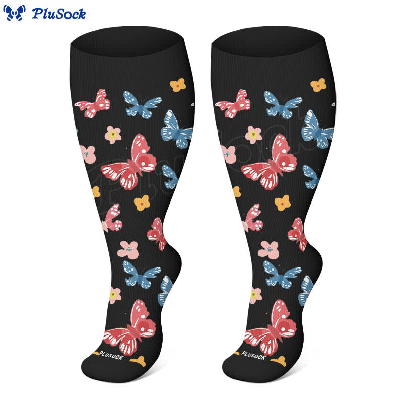 Plus Size Butterfly Flower Series Compression Socks(3 Pairs) - image 5