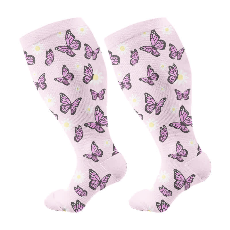 Plus Size Butterfly Flower Series Compression Socks - Purple - 2XL - image 7