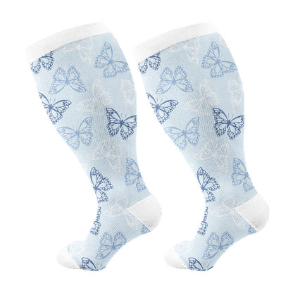 Plus Size Butterfly Flower Series Compression Socks - Blue - 4XL - image 5