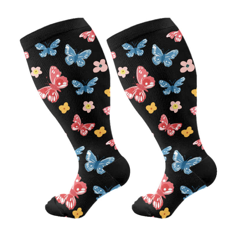 Plus Size Butterfly Flower Series Compression Socks(3 Pairs) - image 9
