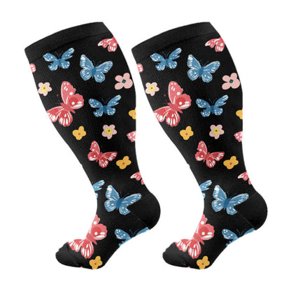 Plus Size Butterfly Flower Series Compression Socks(3 Pairs) - image 9