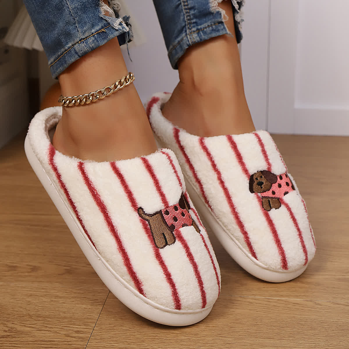 Striped Dog Print Slippers - image 15