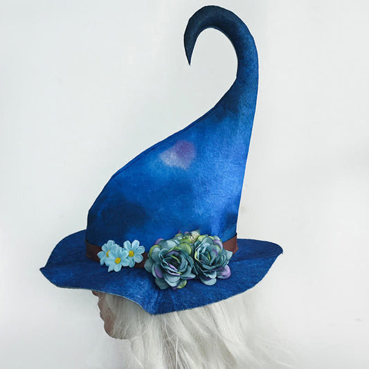 Halloween Floral Blue Witch Hat - Blue - One Size - image 0