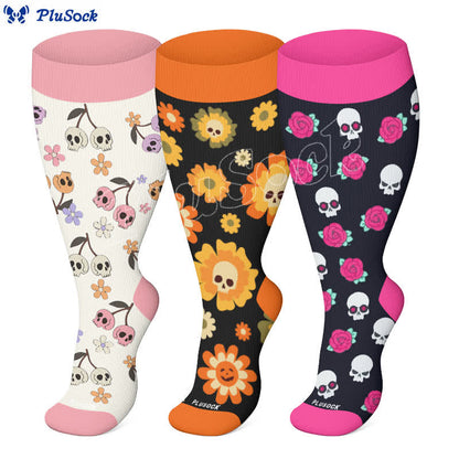 Plus Size Halloween Floral Skull  Series Compression Socks - image 0