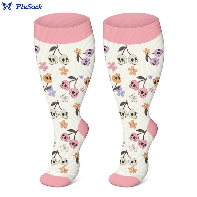 Plus Size Halloween Floral Skull  Series Compression Socks(3 Pairs) - image 5