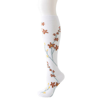 White Floral Series Compression Socks(6 Pairs) - Coffee - L/XL - image 5