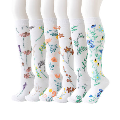 White Floral Series Compression Socks(6 Pairs) - image 0