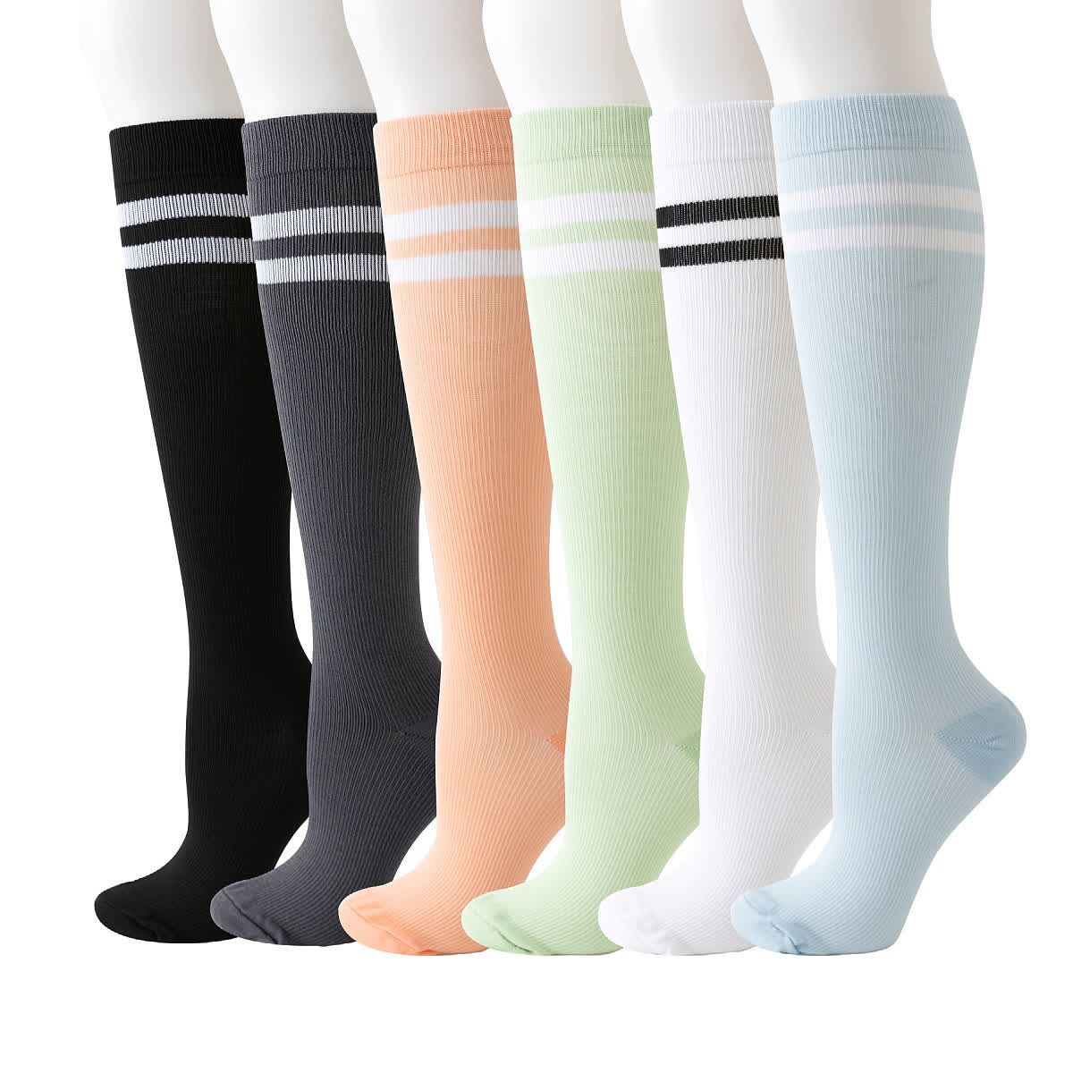 Striped Knee High Compression Socks(6 Pairs) - Multicolor - L/XL - image 0