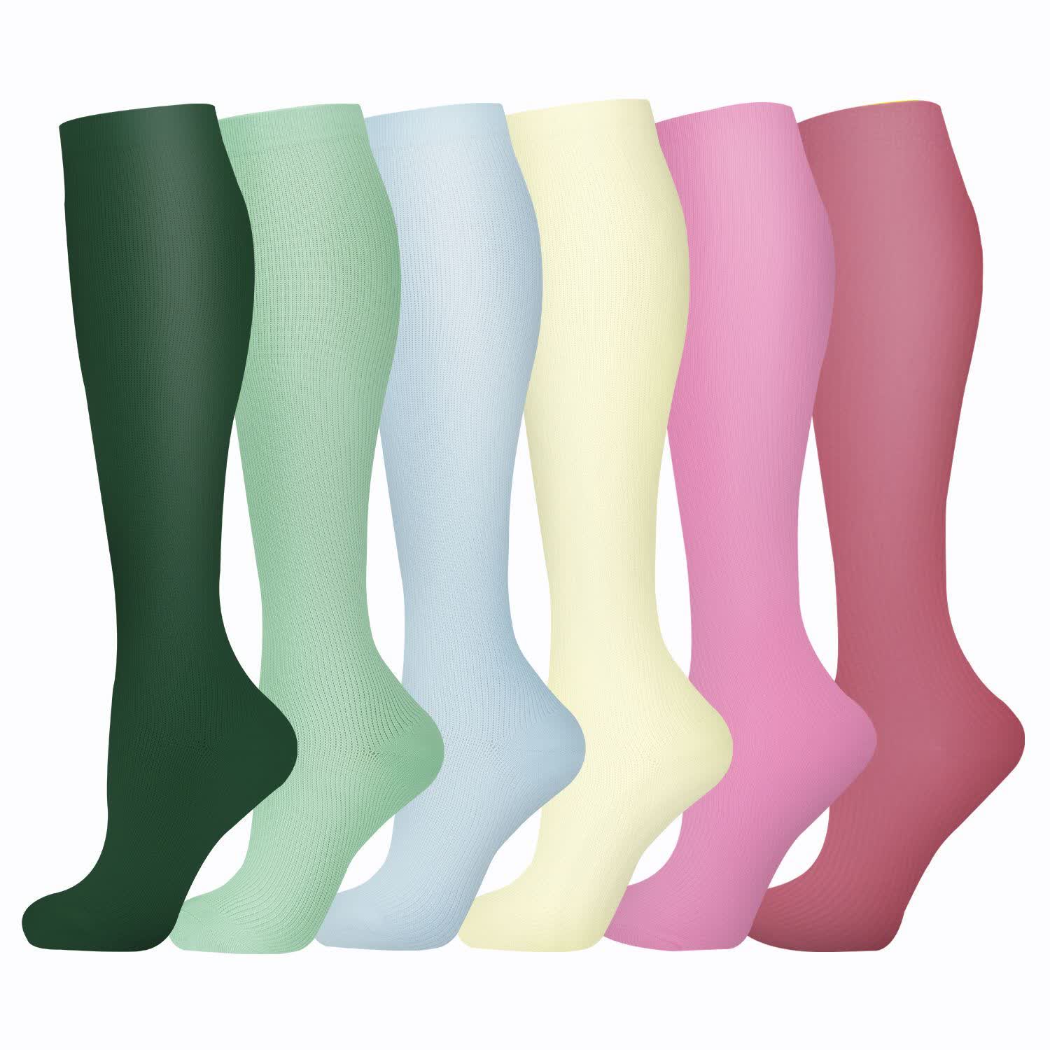 Bright Solid Color Compression Socks(6 Pairs) - Multicolor - S/M - image 0