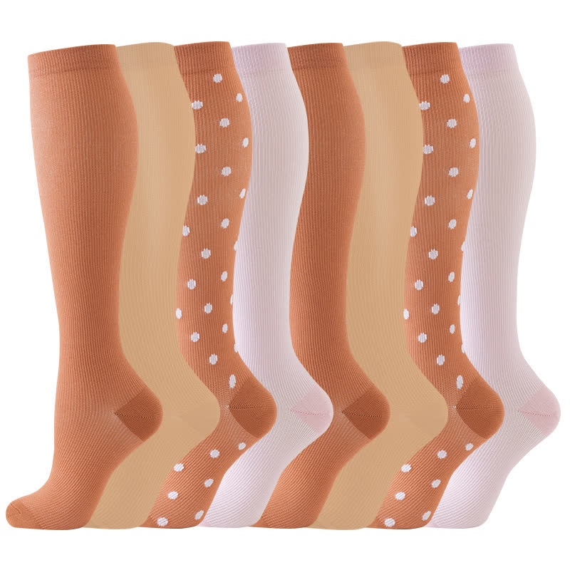 Polka Dot Orange Solid Color Compression Socks(6 Pairs) - Multicolor - S/M - image 0