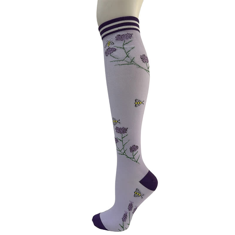 Striped Floral Compression Socks(6 Pairs) - Purple - S/M - image 5