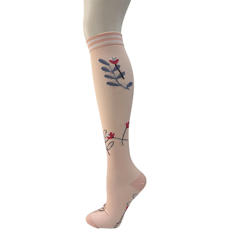Striped Floral Compression Socks(6 Pairs) - Light Pink - S/M - image 7