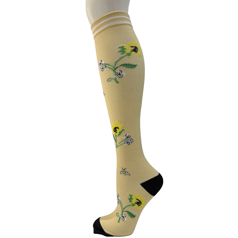 Striped Floral Compression Socks(6 Pairs) - Yellow - S/M - image 5