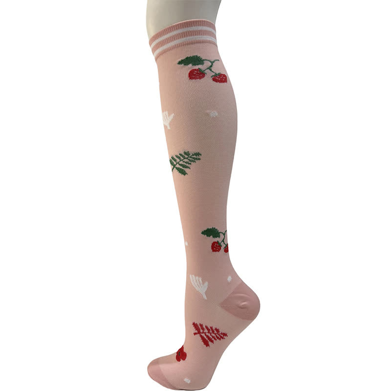 Striped Floral Compression Socks(6 Pairs) - Pink - S/M - image 3