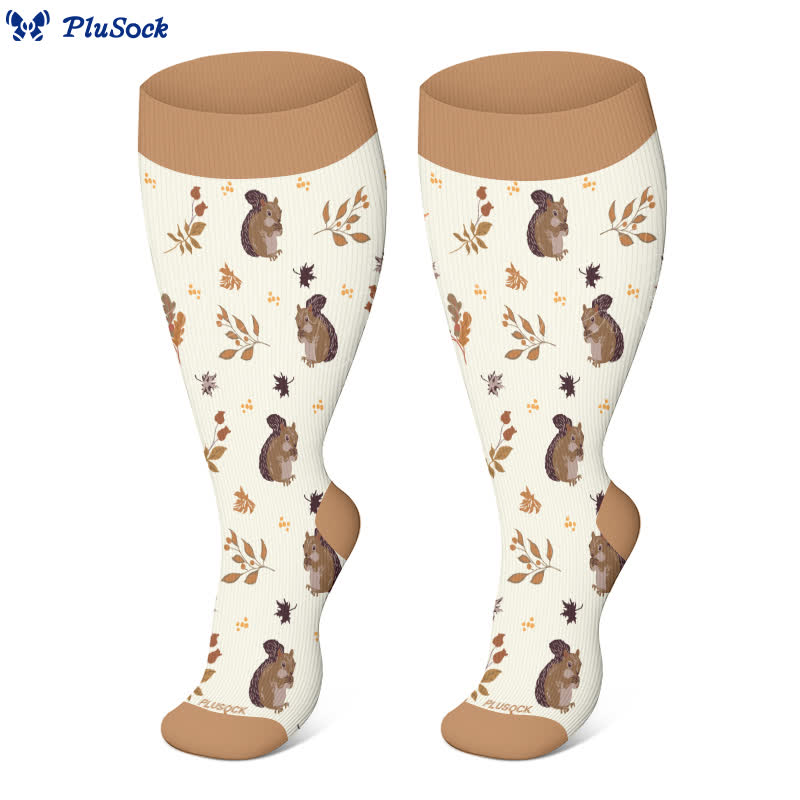 Plus Size Squirrel Leaf Print Compression Socks - image 3
