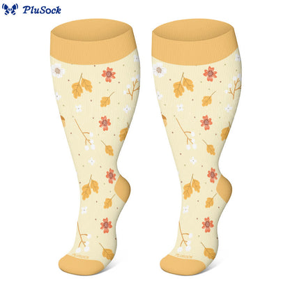 Plus Size Squirrel Leaf Print Compression Socks(3 Pairs) - image 4