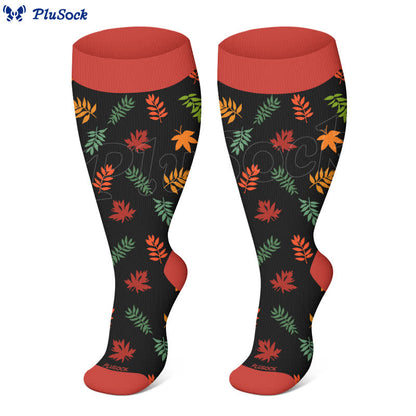 Plus Size Squirrel Leaf Print Compression Socks - image 1