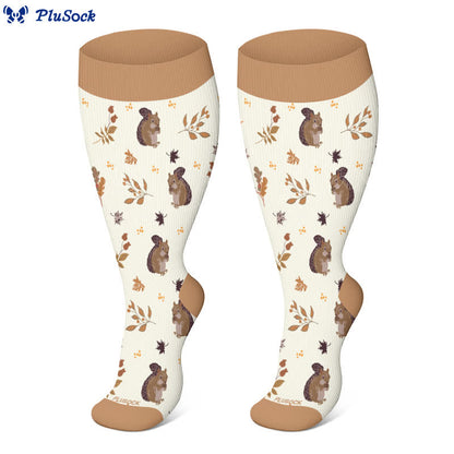 Plus Size Squirrel Leaf Print Compression Socks(3 Pairs) - image 5