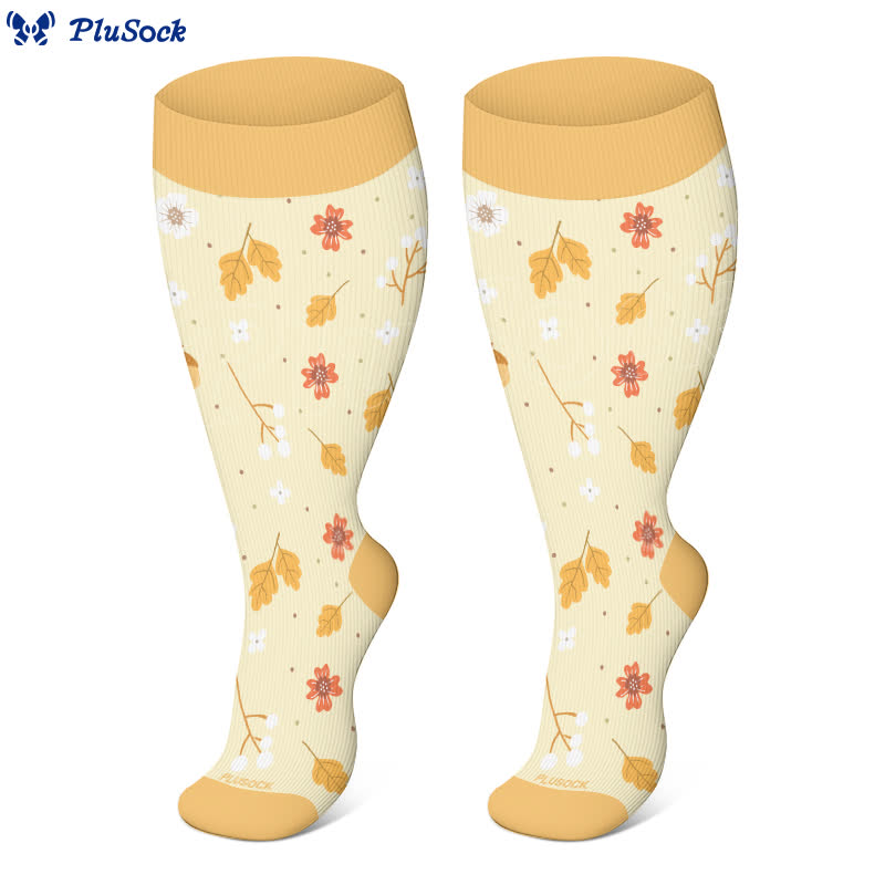 Plus Size Squirrel Leaf Print Compression Socks - image 2