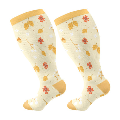 Plus Size Squirrel Leaf Print Compression Socks(3 Pairs) - image 8