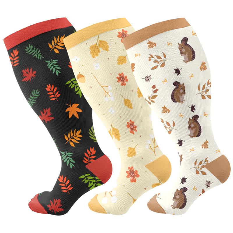 Plus Size Squirrel Leaf Print Compression Socks - image 4
