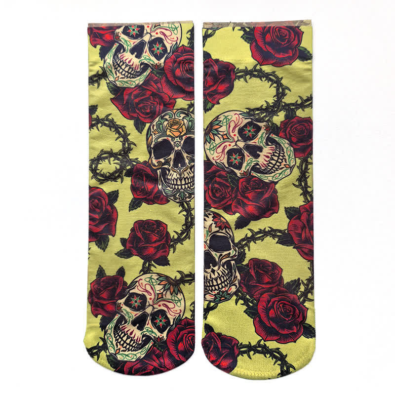 Halloween Rose Skull Print Ankle Socks(4 Pairs) - C - EU36-42(US3-8.5) - image 3