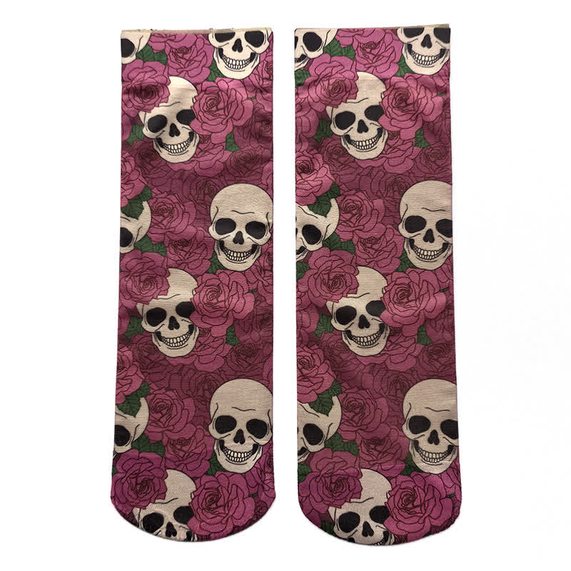 Halloween Rose Skull Print Ankle Socks(4 Pairs) - A - EU36-42(US3-8.5) - image 1