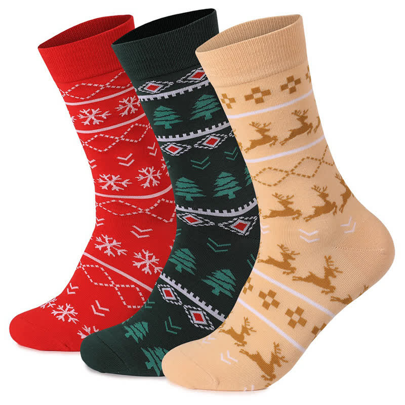 Christmas Elk Tree Quarter Socks(3 Pairs) - Multicolor - EU36-46(US4-12) - image 1