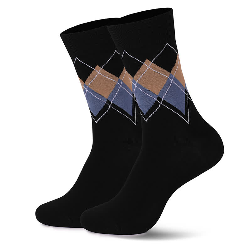 British Style Diamond Check Quarter Socks(4 Pairs) - Black&Blue - EU38-47(US5-12) - image 12