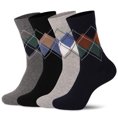 British Style Diamond Check Quarter Socks(4 Pairs) - Multicolor - EU38-47(US5-12) - image 1