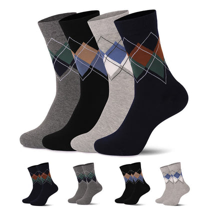 British Style Diamond Check Quarter Socks(4 Pairs) - image 0