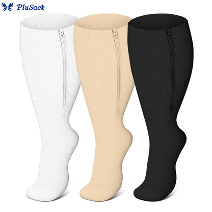 Plus Size Classic Zipper Compression Socks 2XL-7XL(3 Pairs) - Multicolor - 7XL - image 12