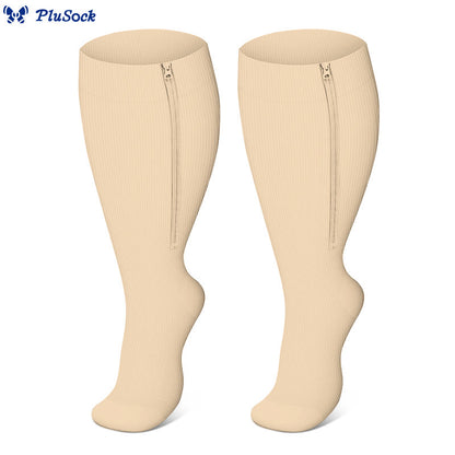 Plus Size Classic Zipper Compression Socks 2XL-7XL(3 Pairs) - Nude - 7XL - image 12