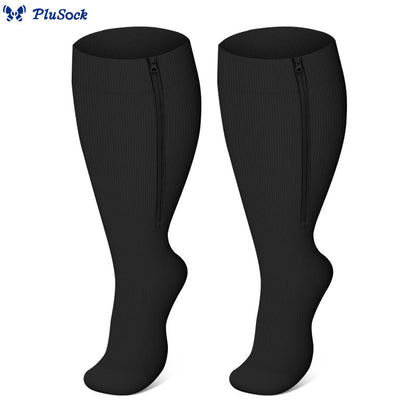Plus Size Classic Zipper Compression Socks 2XL-7XL(3 Pairs) - Black - 7XL - image 14